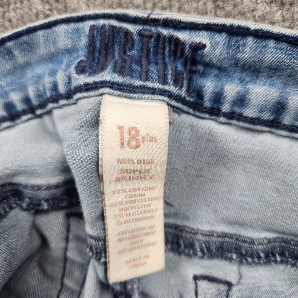 Justice Girls 18 Plus Light Wash Distressed Denim Shorts Mid Rise Raw Hem Blue - Picture 7 of 7